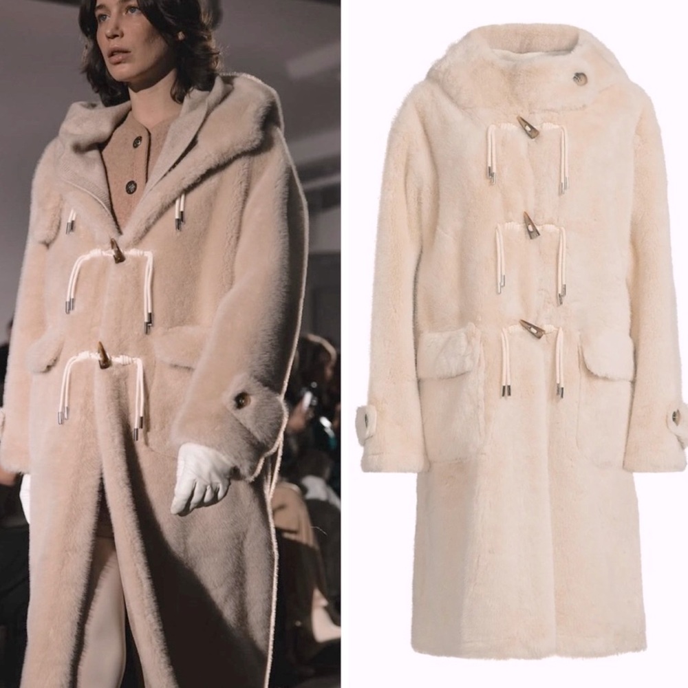 NWT Kobi Halperin  Ariel Faux Fur Hooded Coat in Oat